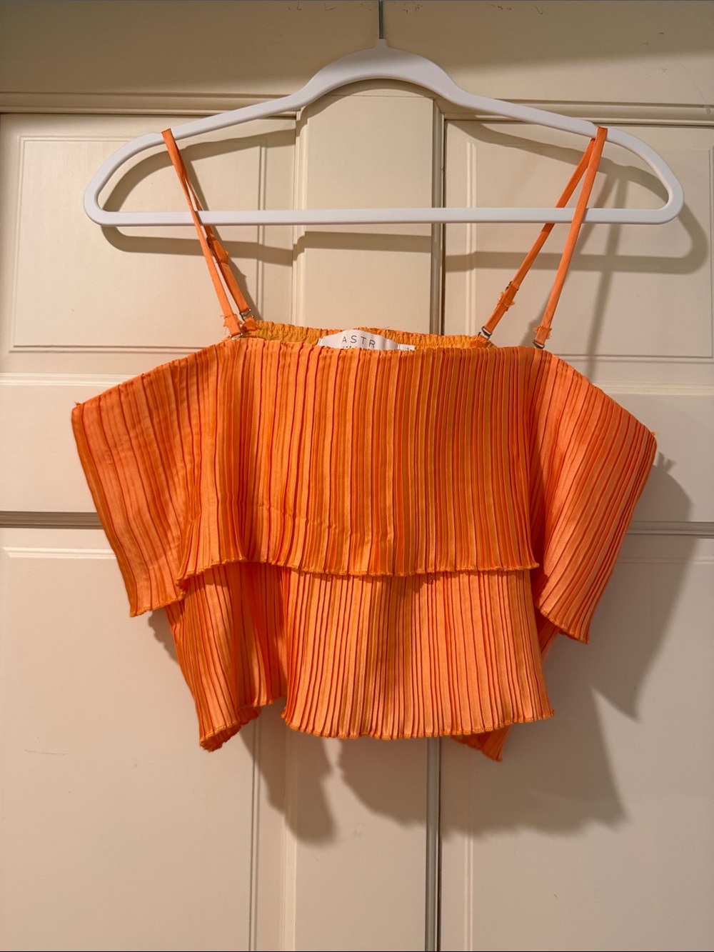 ASTR Orange Pleated Layered Spaghetti Strap Crop Top